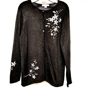 August Max Women's Size X Embroidered Floral Cardigan VTG Cottagecore Granny